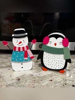 Festive Snowman and Penguin Holiday Figurines